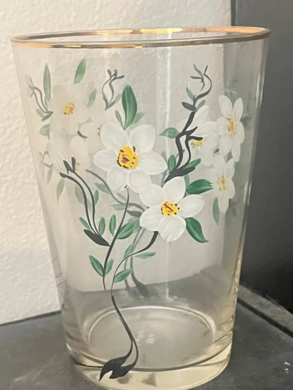 Hand Painted Vintage Vase with Gold Rim